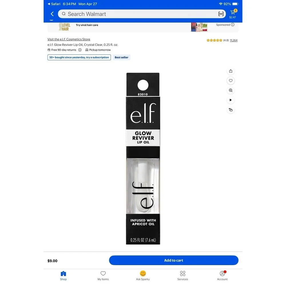e.l.f. Glow Reviver Lip Oil - Crystal Clear - 0.25 fl oz - New in Box